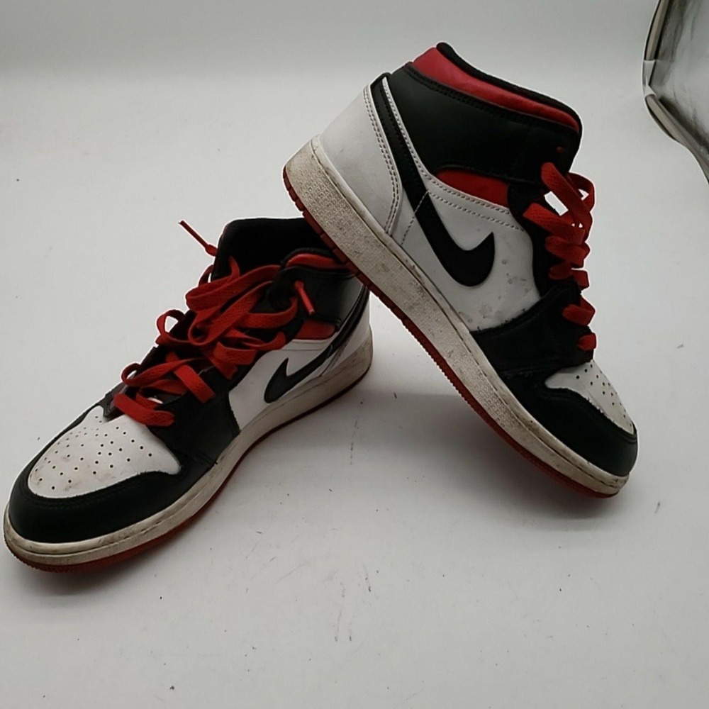 Jordan Air Jordan 1 Mid Shoes Youth Size 6Y White Black Red Sneakers DQ8423-106